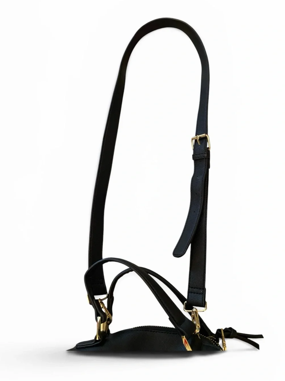 Steve Madden Black Leather Top-Handle Crossbody Bag with Gold Accents - Picture 10 of 15